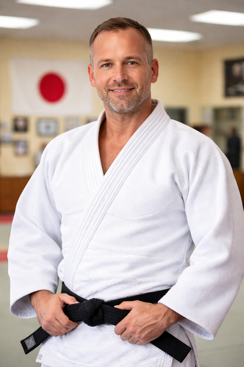 John Paccione, judo instructor in white gi with black belt